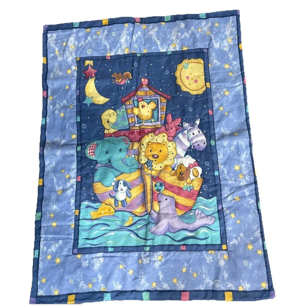 Vintage Baby Quilt Blanket Comforter Wall Hanging Noah's Noahs Ark